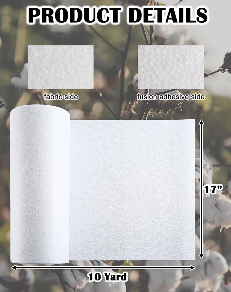 A ANYSSI Fusible Fleece Interfacing, One-Sided Loft Fusible Fleece for Sewing, Quilting, Crafts, Clothing, Bags (17 Inches x 10 Yard) Medium Weight, Easy Iron-On Application, Enhanced Projects - Image 2